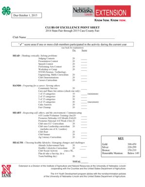 Fillable Online Extension Unl CLUBS OF EXCELLENCE POINT SHEET