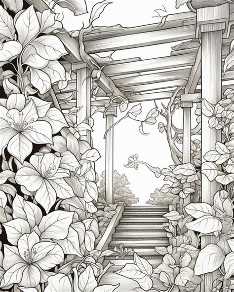 Premium AI Image | a drawing of a garden with a gazebo and flowers ...