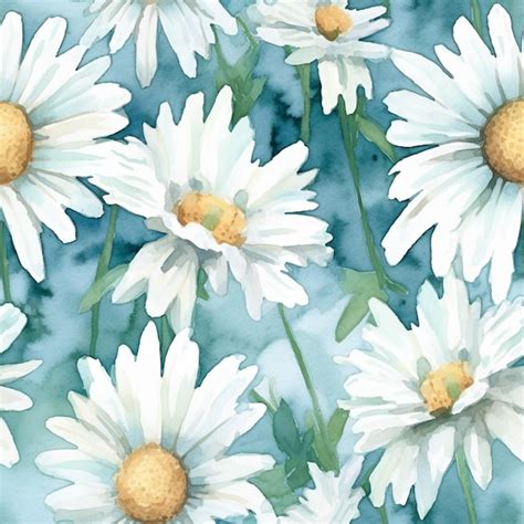 Premium Photo A Seamless Pattern With White Daisies On A Blue Background