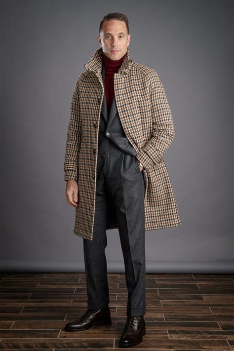 Balmacaan Coat Houndstooth Pattern Bespoke Custom Made To Measure He Spoke Style Michael Andrews