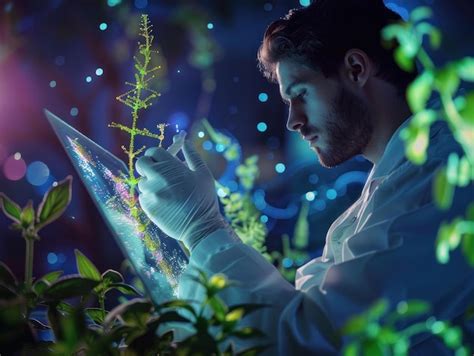 Biotechnology Scientist Studying A Plant Sample Premium Ai Generated