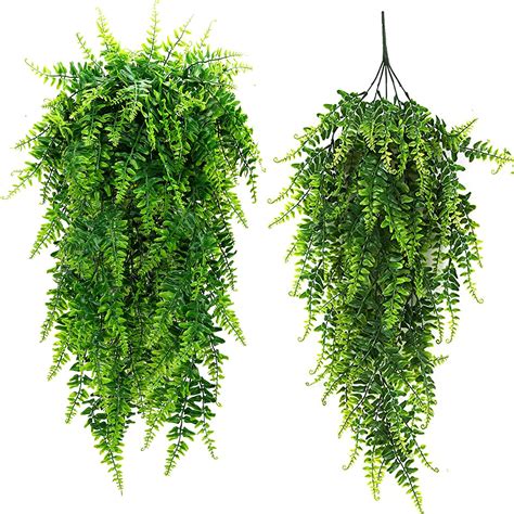 Boston Ferns Artificial Persian Rattan Fake Hanging Plant Faux Greenary