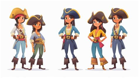 Premium Photo Character Set With Cartoon Corsairs Modern Pirate Girl