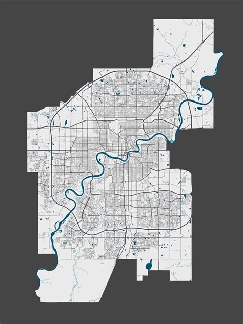 Detailed Map of Edmonton City, Linear Print Map. Cityscape Panorama ...