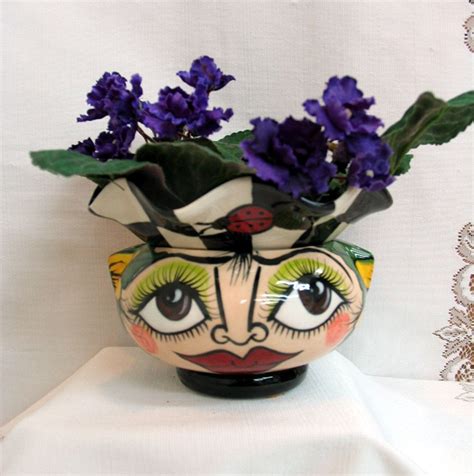 African Violet Pot Planter Ceramic Flower Pot 2 Piece Whimsical