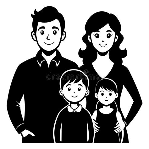 Happy Family Full Black Silhouette White Background No Shadow Stock ...