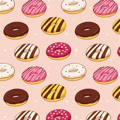 Padrão Sem Emenda Com Rosquinhas Em Um Fundo Rosa Estilo Bonito Dos Desenhos Animados Vetor