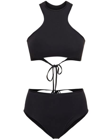 The Attico Jersey Halter Neck Cutout Bikini Set In Black Lyst