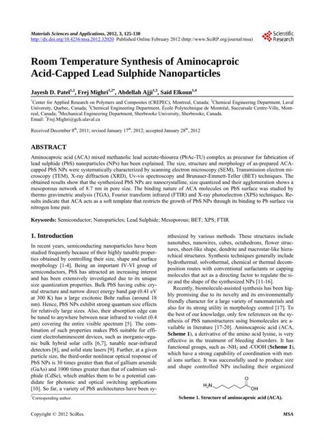 PDF Room Temperature Synthesis Of Aminocaproic Acid Capped In A