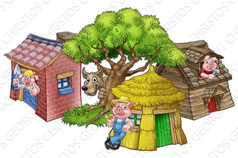 The Three Little Pigs Fairytale Houses Pre Designed Illustrator