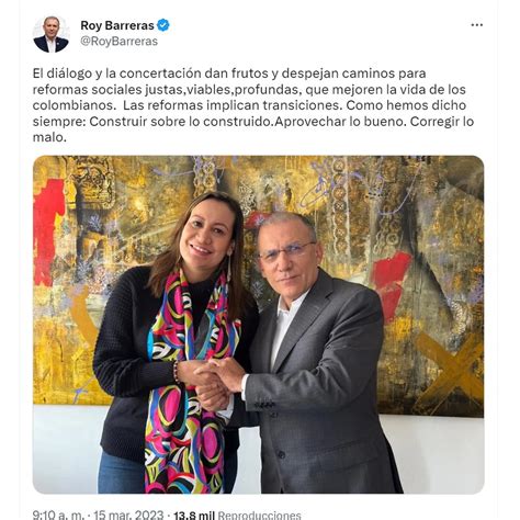 Roy Barreras Y La Ministra Carolina Corcho Se Reconciliaron “el