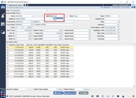 Banka Kredileri Ekranına Aktif Pasif Seçeneği Eklendi DİA Akademi