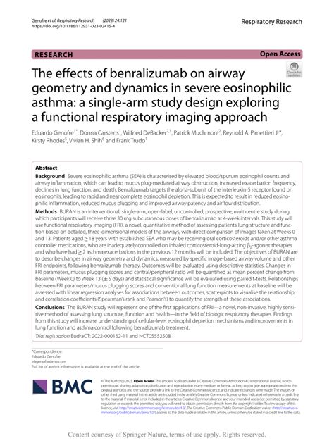 Pdf The Effects Of Benralizumab On Airway Geometry And Dynamics In