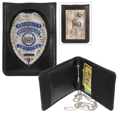 Police Leather Bifold Badge And Id Holder Security Identification With Neck Chain For Sale Online