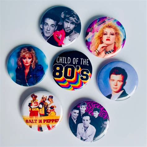 80s Pin Badges Set Of 7 80s Music Retro 80s Party Costume Nostalgia