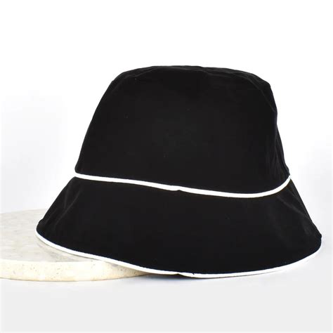 Contrast Trim Black Fabric Sun Hat with white Trim detail. – sammi