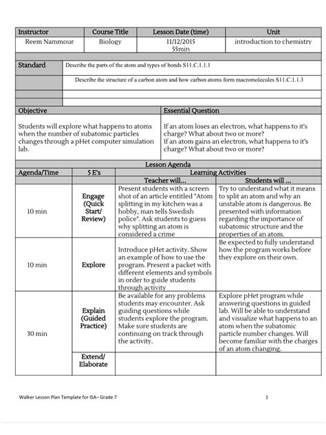 Reflective Lesson Planning Lesson Learning Objectives Essential