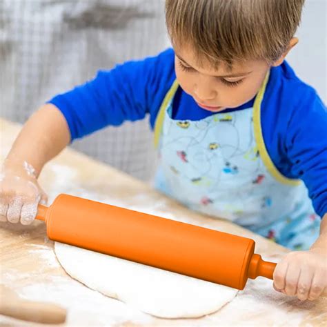 Silicone Rolling Pin Dough Roller For Pizza Cookie With Wooden Handle