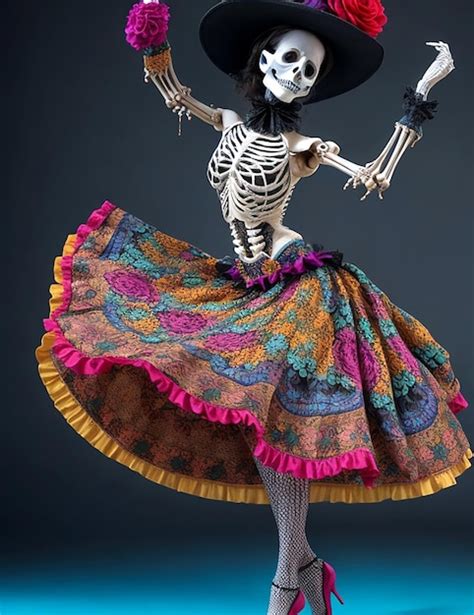 Premium AI Image A Skeleton Is Dancing With Colorful Dress