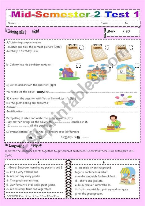 English Test Esl Worksheet By Saaidiyasmine