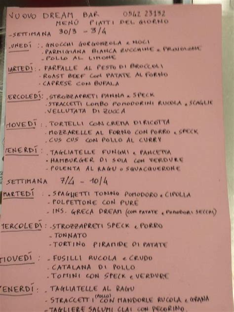 Menu Da Dream Caff Caff Bar Imola