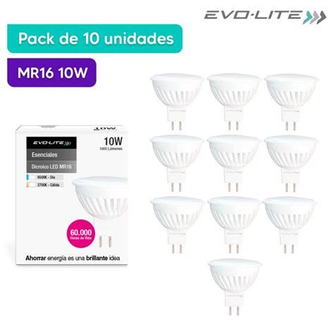 Pack X 10 Dicroico Led Evolite 10w Mr16 Ceramico Evolite