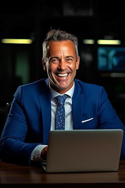 Premium Ai Image Smiling Man In Suit And Tie Sitting In Front Of