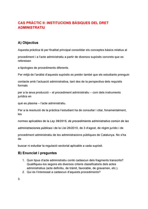 CAS Pràctic II Institucions Bàsiques DEL DRET Administratiu CAS