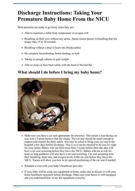 Text Discharge Instructions Taking Your Premature Baby Home From The