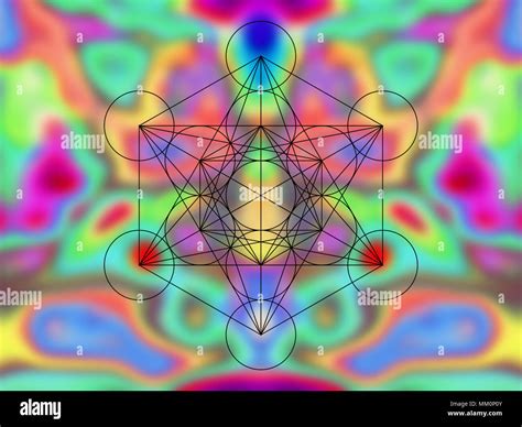 Metatron Cube Sacred Geometry On Colorful Blury Background Stock Photo