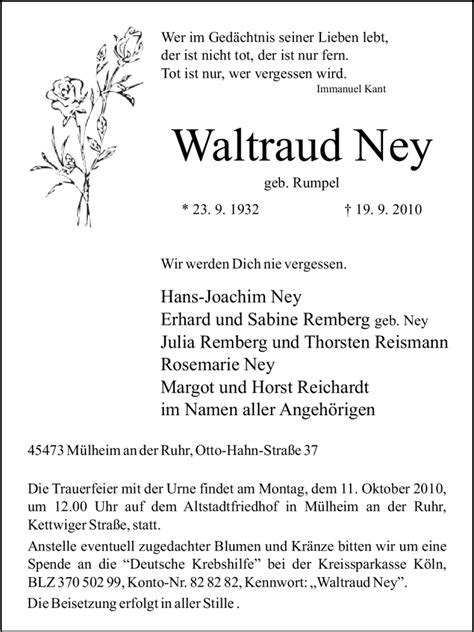 Traueranzeigen Von Waltraud Ney Trauer In NRW De