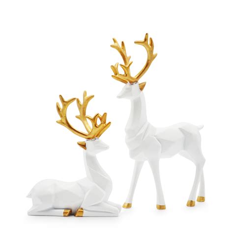 Weihnachts Deko Hirsch Figur Rentier Statue Weiss