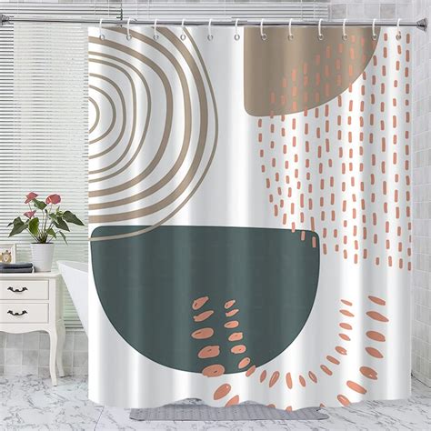 Boho Extra Long Shower Curtain Mid Century Modern Abstract Minimalist