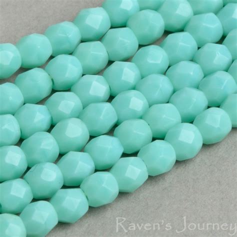 Round Faceted 3mm Turquoise Opaque Raven S Journey Unique Czech