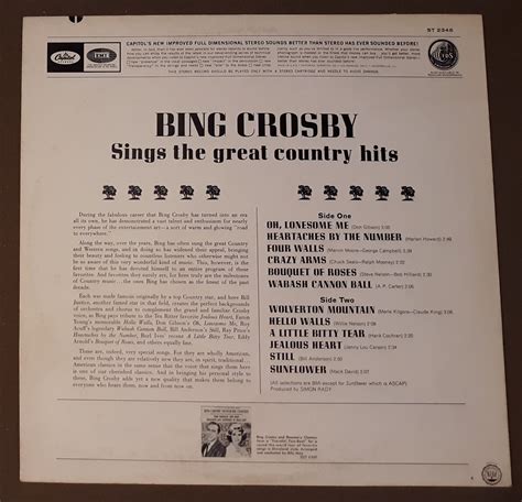 Bing Crosby Sings The Great Country Hits By Capitol Records Rpm Vinyl