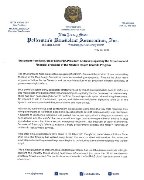 NJ - Please take a moment to read this statement from NJ State PBA President Andreyev regarding