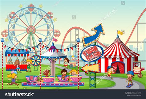 Outdoor Funfair Scene Kids Illustration Stock Vector Royalty Free