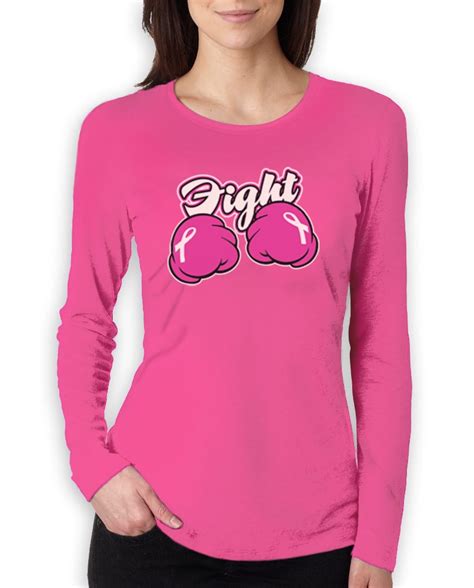 Fight Breast Cancer Women Long Sleeve T Shirt Awareness Pink Ribbon F