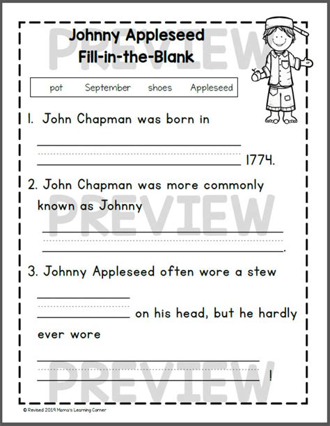 Johnny Appleseed Worksheets Mamas Learning Corner