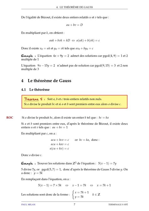 Pgcd Et Ppcm Th Or Me De B Zout Et Th Or Me De Gauss Maths Re S