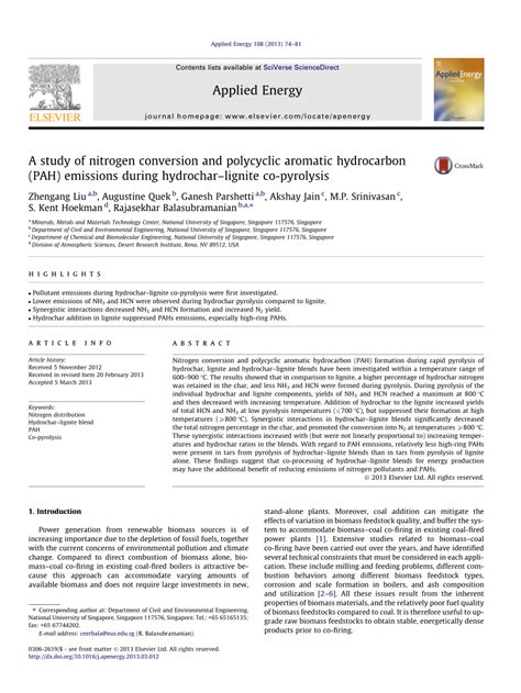 PDF A Study Of Nitrogen Conversion And Polycyclic Aromatic