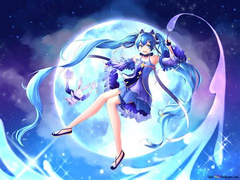 Vocaloid Hatsune Miku Beautiful Moon Hd Wallpaper Download