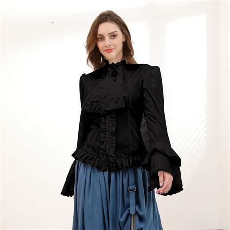 Victorian Blouse Womens Gothic Pirate Shirt Vintage Long Sleeve Lotus Ruffle Tops At Amazon