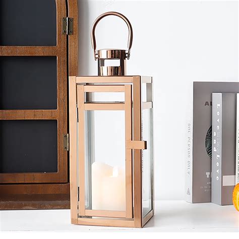 Stainless Steel Candle Holder Lanterns Rose Gold Hanging Lantern