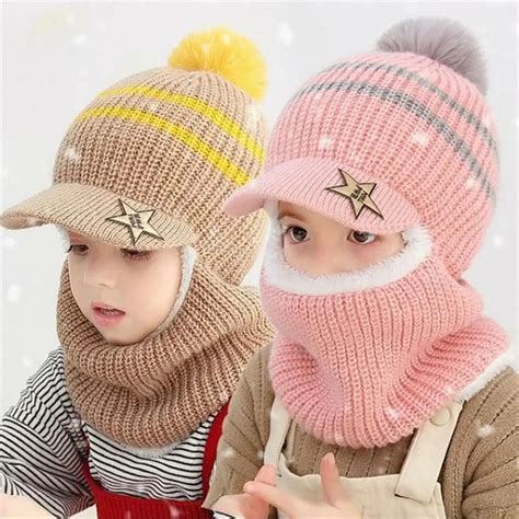 Gorro De L Infantil Plus Balaclava De Malha Grossa Quente Bon Para