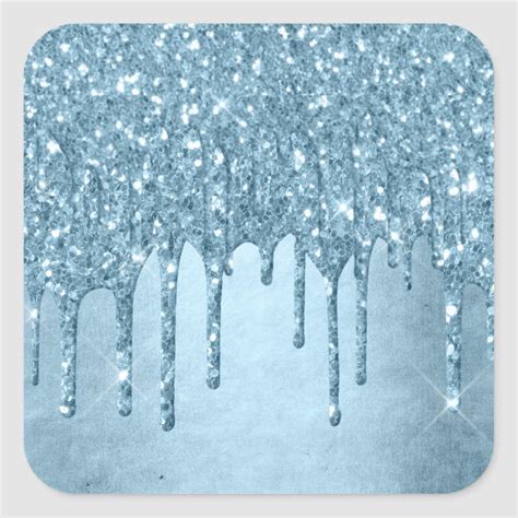 Metallic Ice Blue Drip Glitzy Glam Shower Square Sticker Size Large 3