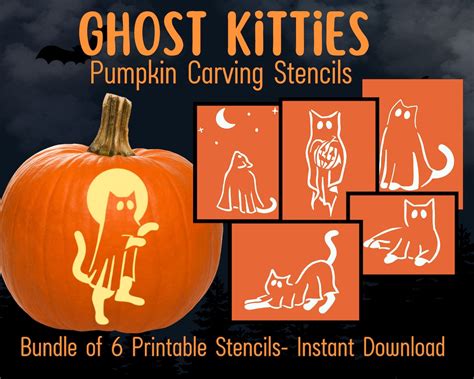 Ghost Cat Pumpkin Carving Stencil, Cat Pumpkin Carving Template ...