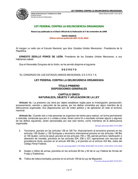 Ley Federal Contra Delincuencia Organizada Cmara De Diputados Del H