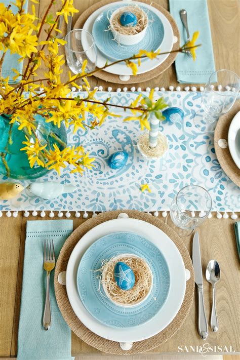 Aqua And Yellow Coastal Easter Tablescape Sand And Sisal