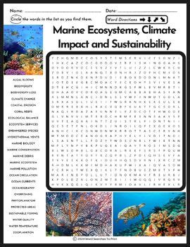 Marine Ecosystems Climate Impact And Sustainability Word Search Puzzle